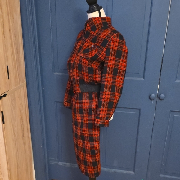 Vintage Pendleton Style Black Red Plaid Matching Varsity Jacket And Skirt Small - Picture 3 of 6